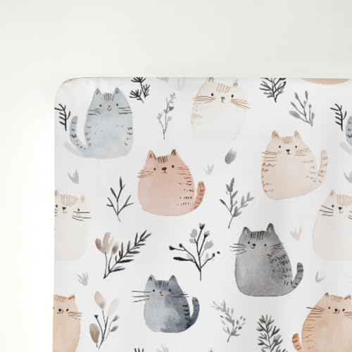 Cute Cats Boho Leaves Crib Sheet 28x52