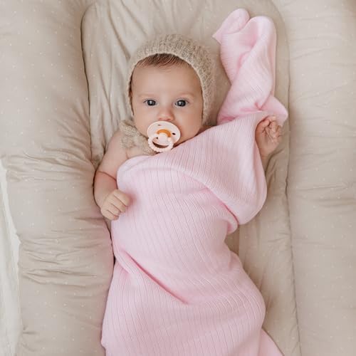 Organic Ribbed Swaddle Blanket - Blush Pink for Newborns