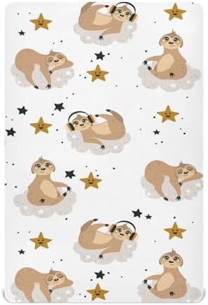 KICPOAY Fitted Crib Sheets with Sloth and Star Pattern 39x27in for Baby