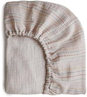 Mushie Extra Soft Muslin Mini Crib Sheet Retro Stripe