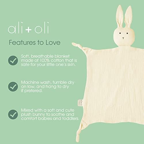 AliOli Cuddle Bunny Security Blanket - Soft Muslin for Babies