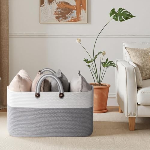 OIAHOMY 75L Rectangle Woven Blanket Basket - Gradient Grey