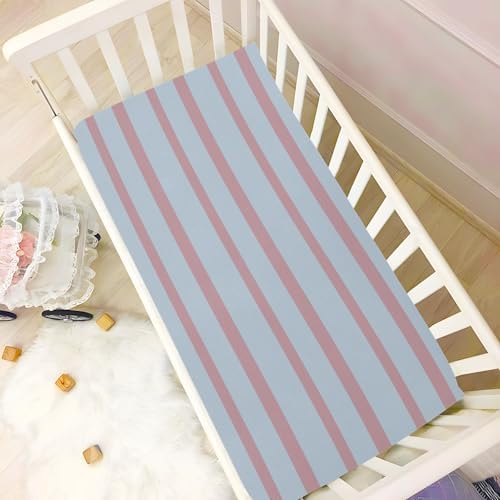 Gbjiemia Pink Blue Stripe Crib Sheets for Neutral Bassinet