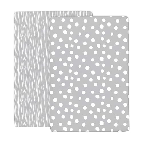 Crib Sheet Set 2 Pack 100 Jersey Cotton Grey White Stripes Dots