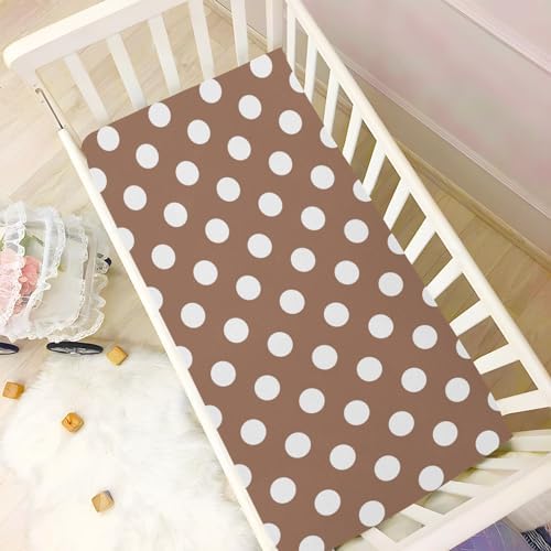 Joisal White Brown Retro Polka Dot Crib Sheets for Boys