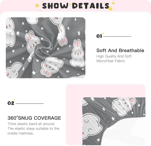 Cute Rabbit Stars Grey Crib Sheets for Baby Toddler