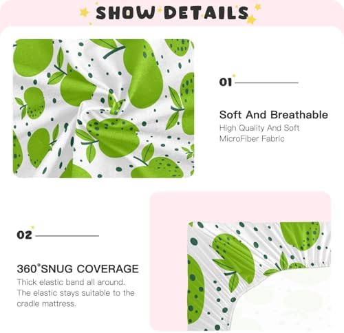 Fitted Crib Sheets with Green Apples Polka Dot Design for Baby Toddler