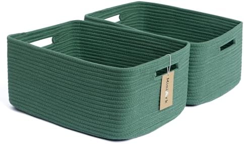 MiniArk 2 Pack Woven Rope Storage Baskets Green 17x13x75 Inch