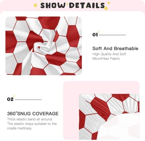 KICPOAY Red White Soccer Ball Crib Sheets for Baby Toddler