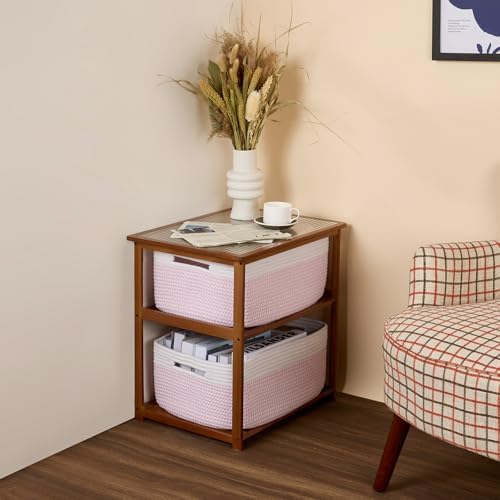 MiniArk Woven Pink Storage Baskets 2 Pack 17x13x75 Inch