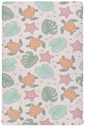 Turtle and Palm Leaf Starfish Crib Sheets for Baby Toddler