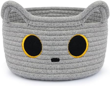 Cute Gray Cat Cotton Rope Storage Basket 85x45 Inches