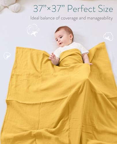 Mom Beebi Muslin Baby Blanket 37x37 Amber 4-Layer Swaddle