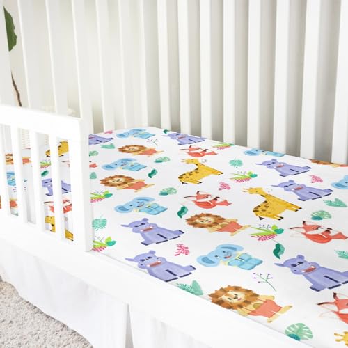 Colorful Zoo Animals Crib Sheet 52x28 Fitted