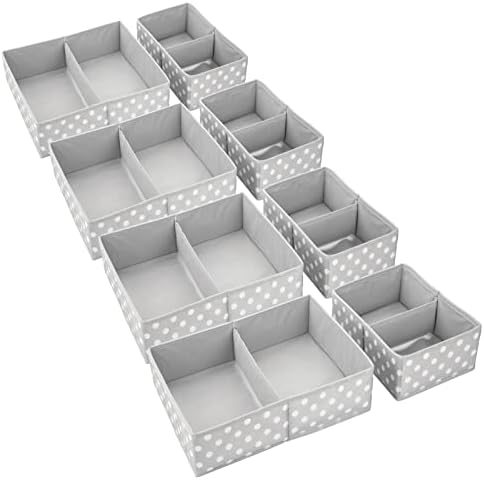 mDesign Fabric Drawer Organizer Bins GrayWhite Polka Dot Set of 2