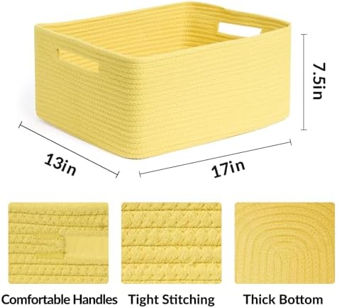 4-Pack Large Woven Storage Baskets for Clothes Toys 17x13x75 Yellow