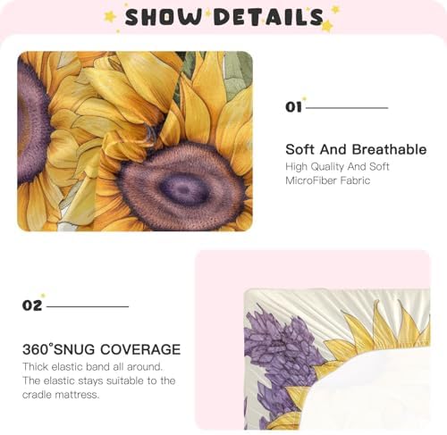 ALAZA Sunflower Lavender Crib Sheets for Girls and Boys