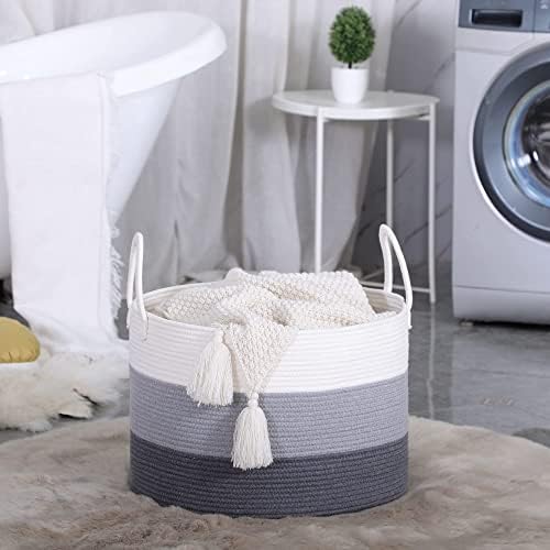KAKAMAY Cotton Woven Storage Basket 20x13 WhiteGrey
