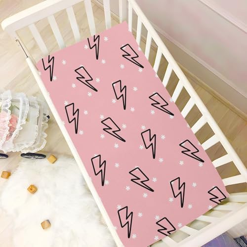 KICPOAY Doodle Lightning Bolt Star Crib Sheets 39x27in
