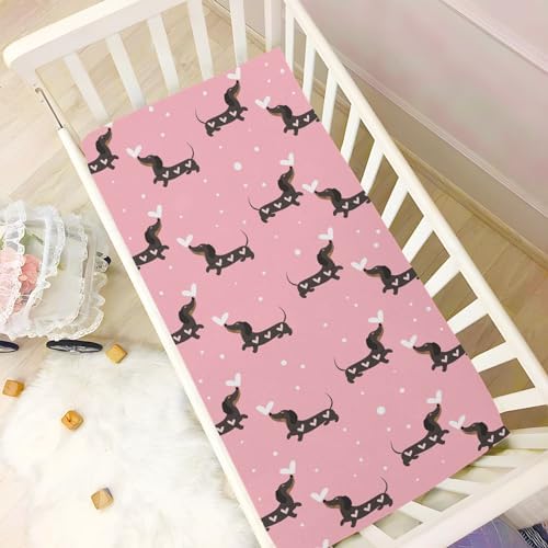 KICPOAY Dachshund and Hearts Crib Sheets for Baby Toddler 1