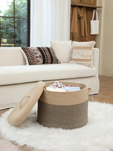 Cottonphant Modern JuteBlack Cotton Rope Storage Basket with Lid