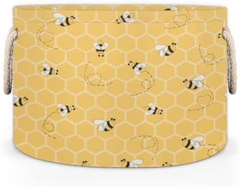 Cute Yellow Bee Large Storage Basket with Handle