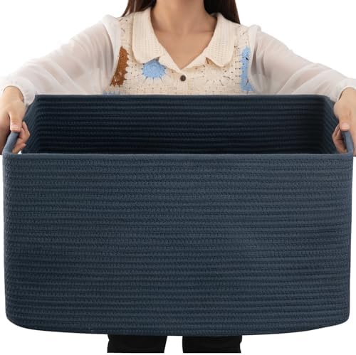 OIAHOMY 75L Blanket Basket with Handle Blue
