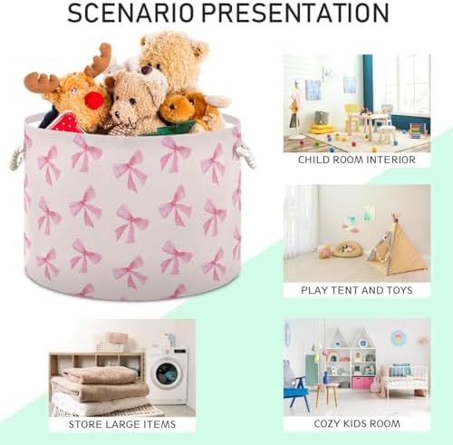 Burbuja Pink Bow Storage Basket with Cotton Rope Handles