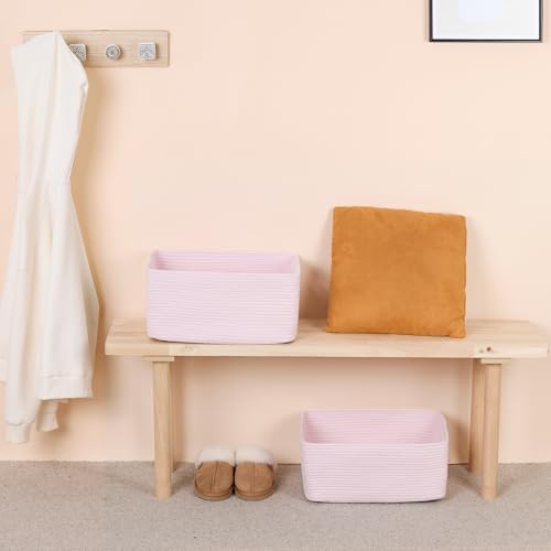 MiniArk 2 Pack Woven Rope Storage Baskets - Light Pink 17x13x75 Inch