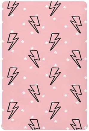 KICPOAY Doodle Lightning Bolt Star Crib Sheets 39x27in