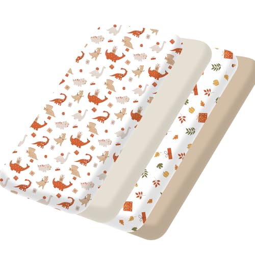Bimocosy Mini Crib Sheets 4 Pack Dinosaur Leaves
