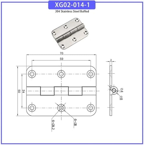 304 Stainless Steel Folding Hinge Six Holes White 1pcs