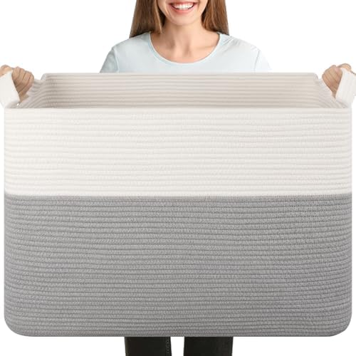 OIASKET Super Large Cotton Woven Storage Basket 108L Grey White