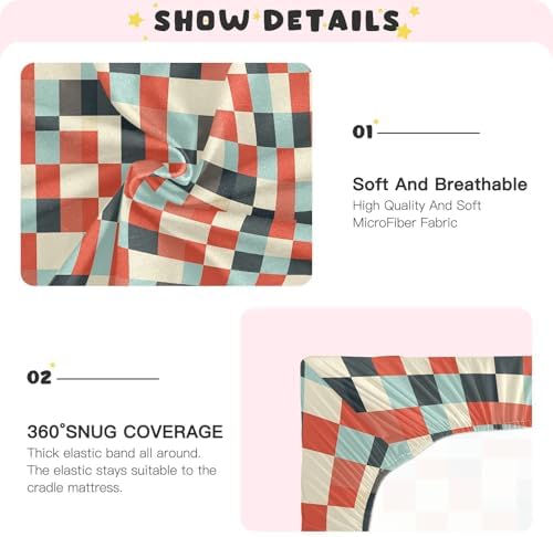 Irregular Red Blue Checkerboard Crib Sheets Stretchy Playard Sheets for Baby