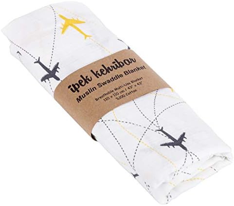 Ipek Kehribar Muslin Swaddle Blanket - 43x43 in 100 Cotton Airplane Print 1