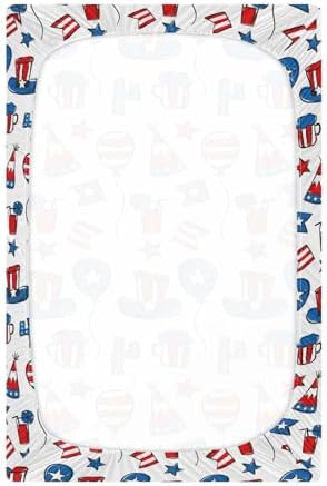 KICPOAY July 4th Flag Star Balloon Crib Sheets
