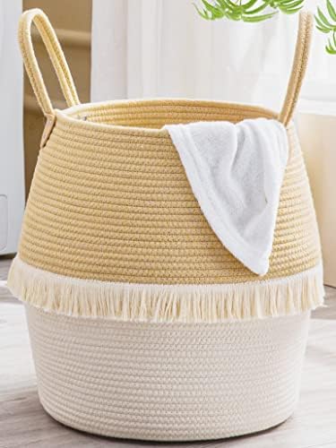 KAKAMAY Cotton Woven Storage Basket 17x17 Beige