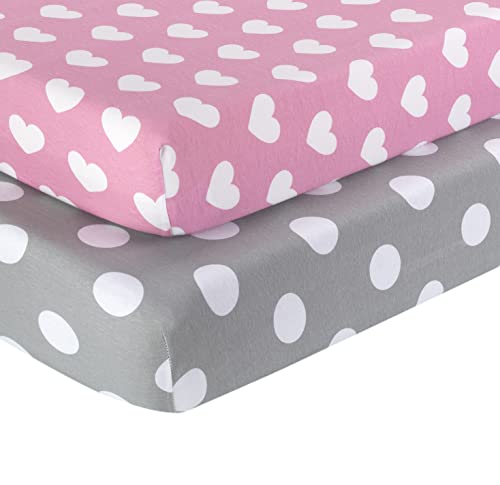 2 Pack Fitted Crib Sheets for Girls in Pink and Purple Designs