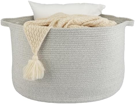 XUANGUO Large Cotton Rope Basket - 22x14 Grey Round Storage