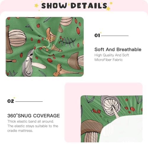 KICPOAY Forest Mushroom Crib Sheets Stretchy Playard Sheets for Baby