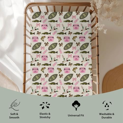 Pink Fishing Girly Baby Crib Sheet 52x28In