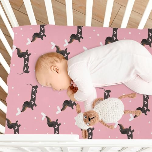 KICPOAY Dachshund and Hearts Crib Sheets for Baby Toddler 1