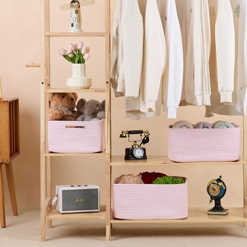 MiniArk 2 Pack Woven Rope Storage Baskets - Light Pink 17x13x75 Inch