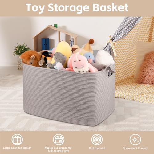 OIAHOMY 118L Cotton Rope Storage Basket Grey 1