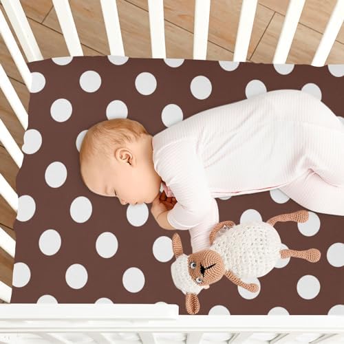 Joisal White Brown Retro Polka Dot 52x28 Crib Sheets for Girls