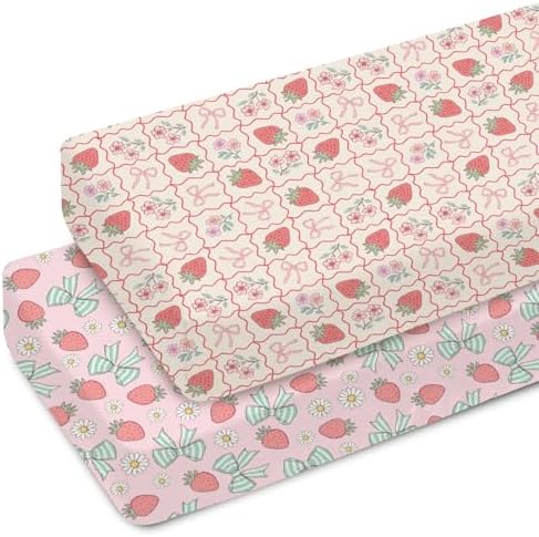 Boho Strawberry Flowers Crib Sheets 2 Pack