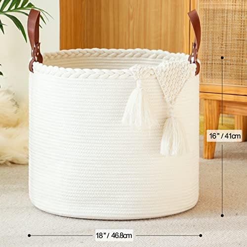 KAKAMAY 18x16 Cotton Woven Blanket Basket with Handles