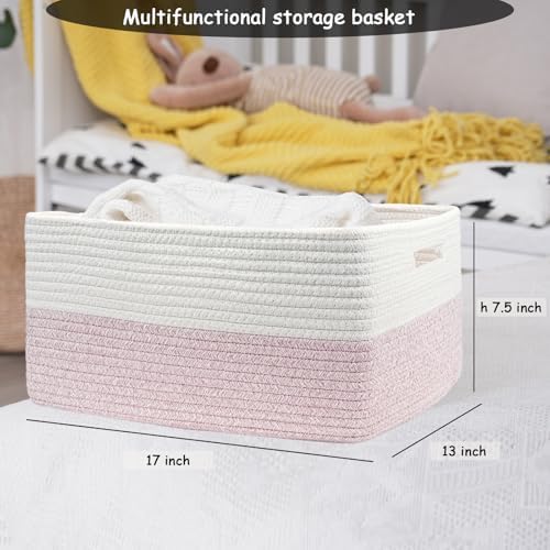 COMFY-HOMI 3 pcs Large Storage Baskets - White and Pink