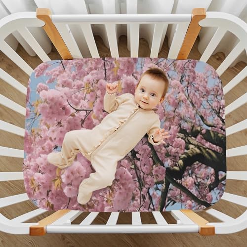 Wassud Cherry Blossom Crib Sheets Set for Boys Girls