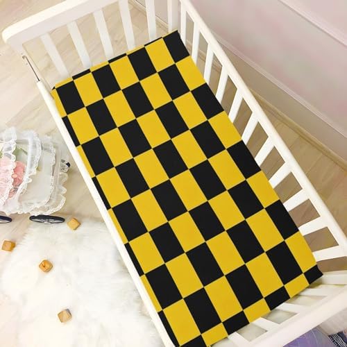 Wassud Yellow and Black Checkered Crib Sheets Set